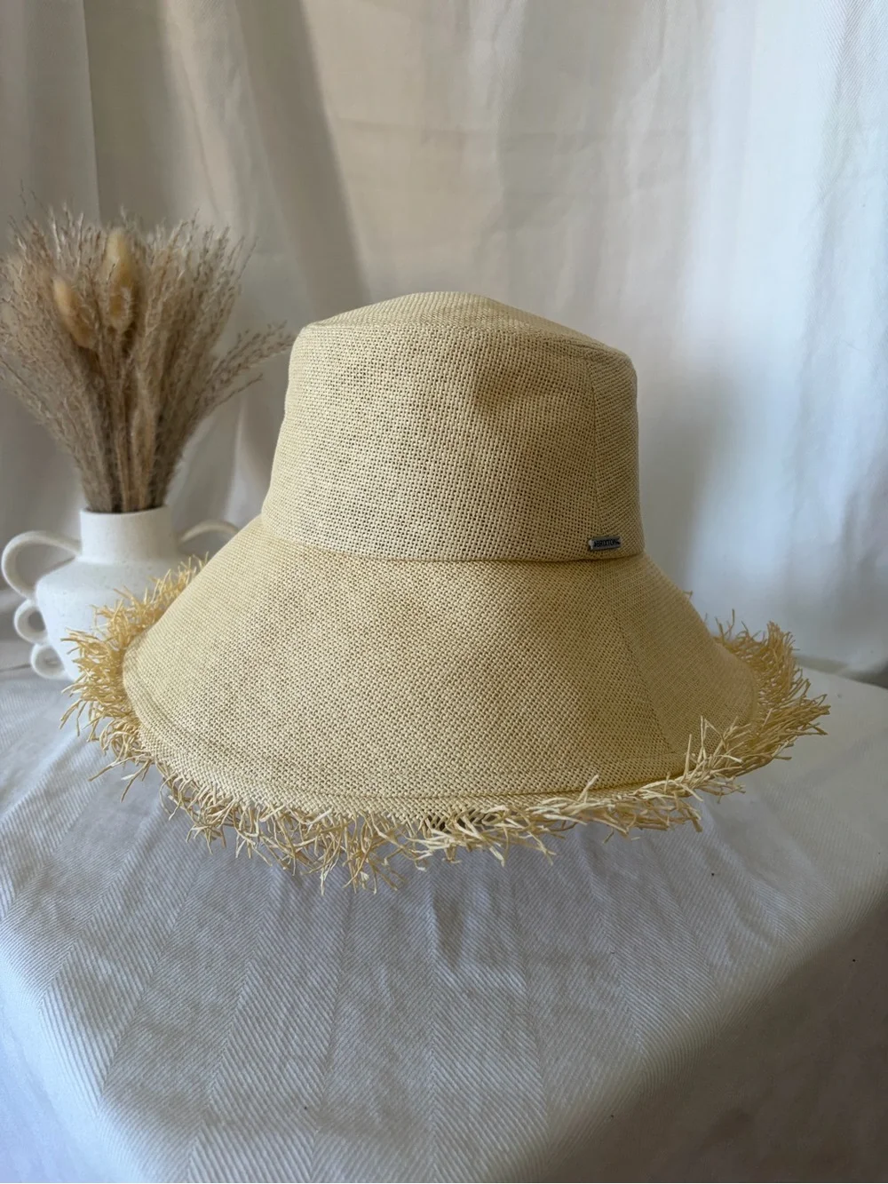 Brixton Frayed Brim Straw Hat - Natural Tan Bucket styleBoho Resort Women XS/S - Picture 2 of 9
